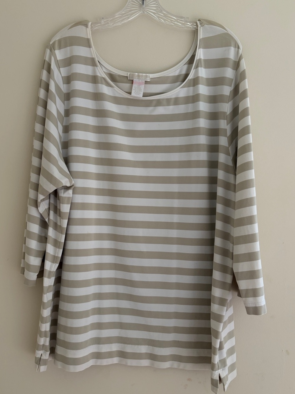Christina Striped Long Sleeve Top in Beige & White